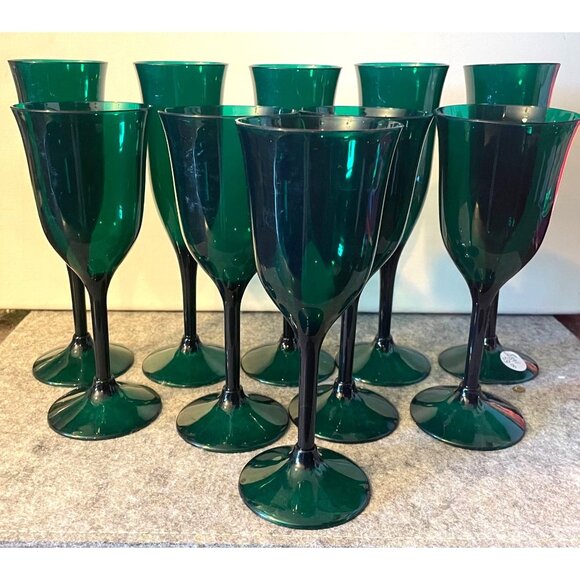 Set of 10 Tupperware Green Wine Glasses/Plastic Vintage 2 Sizes5 of Each#239